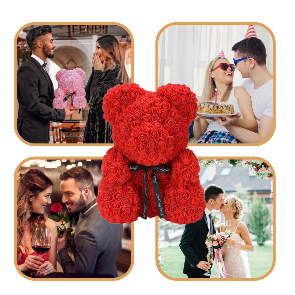 Rose Bear Gift For Mother's Day With Artificial Flower Teddy Decor | Temsk