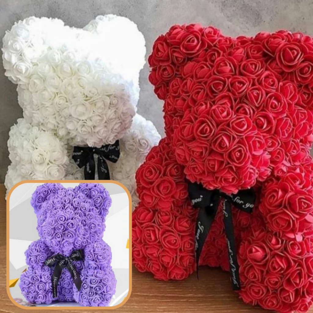 Rose Bear Gift For Mother's Day With Artificial Flower Teddy Decor | Temsk