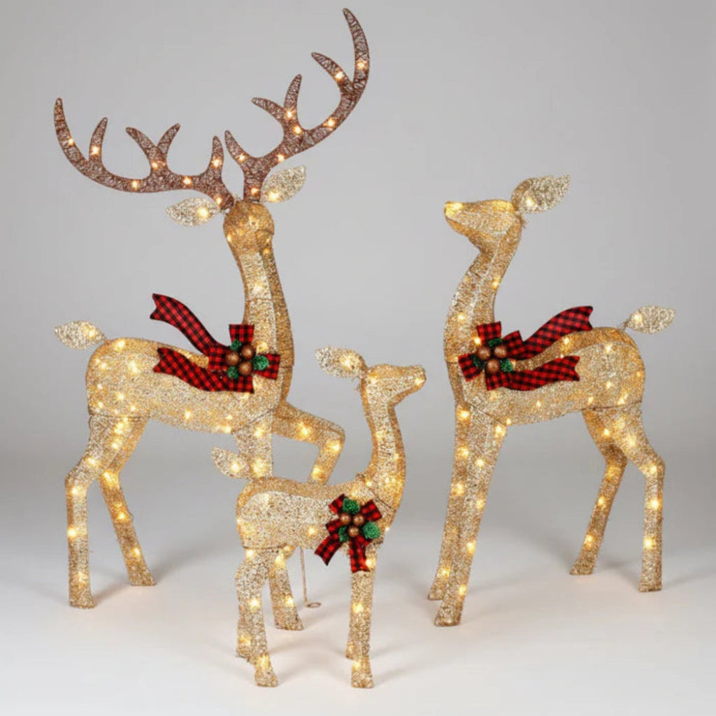 Outdoor Christmas Reindeer Family Display With Lights For Yard | Temsk