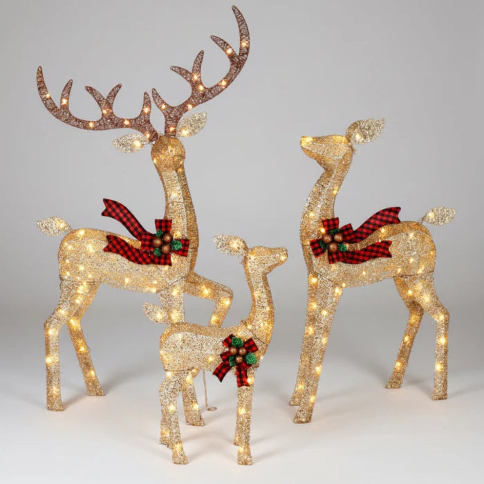 Outdoor Christmas Reindeer Family Display With Lights For Yard | Temsk
