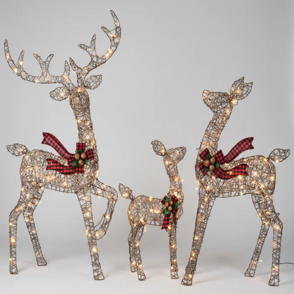 Outdoor Christmas Reindeer Family Display With Lights For Yard | Temsk
