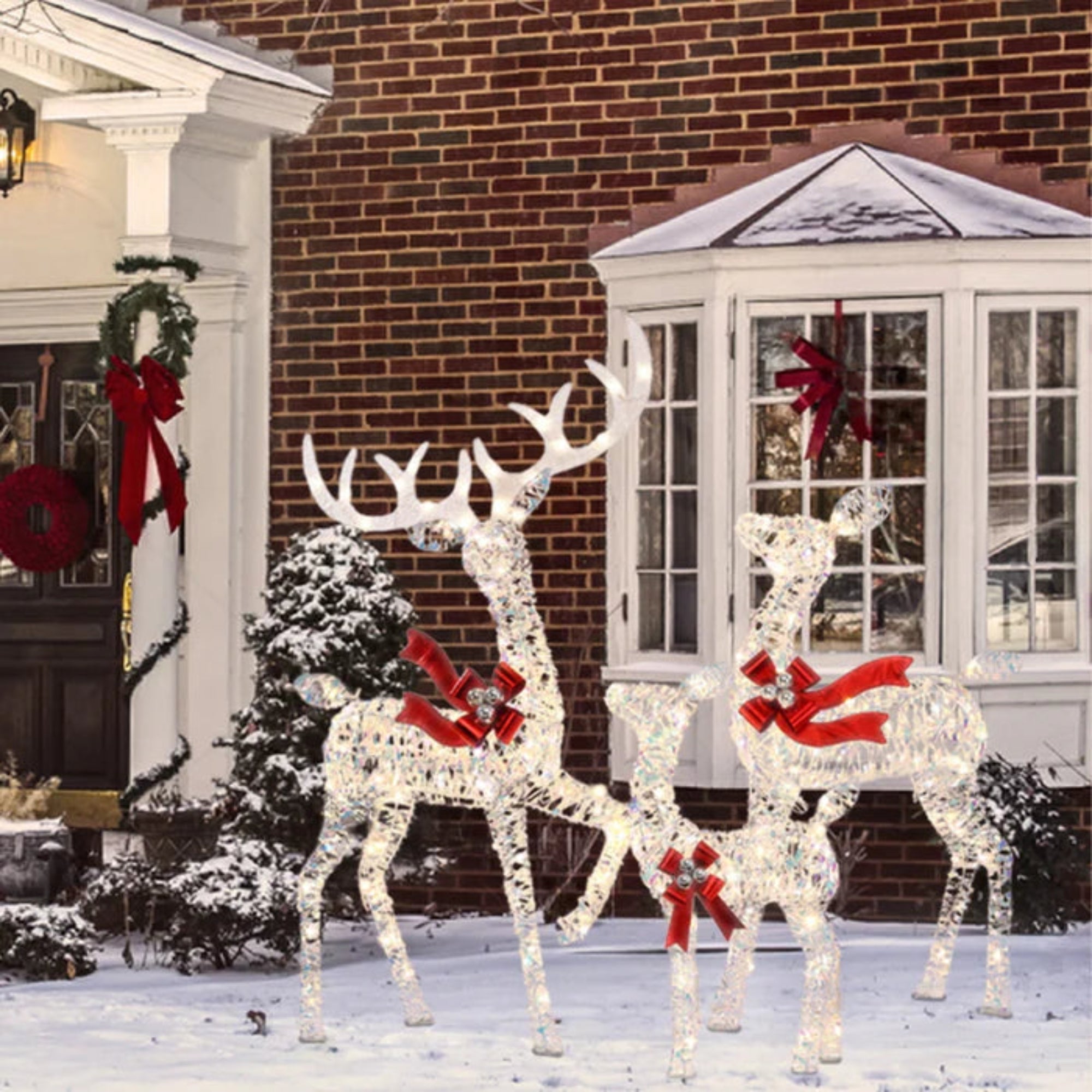 Outdoor Christmas Reindeer Family Display With Lights For Yard | Temsk