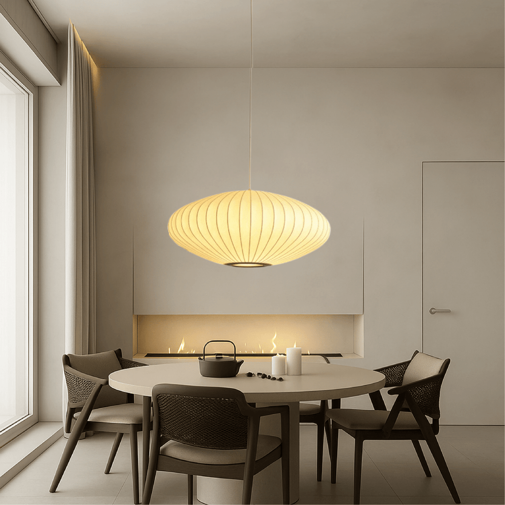 12-Inch Oval Pleated Fabric Shade Pendant Light Fixture | Temsk