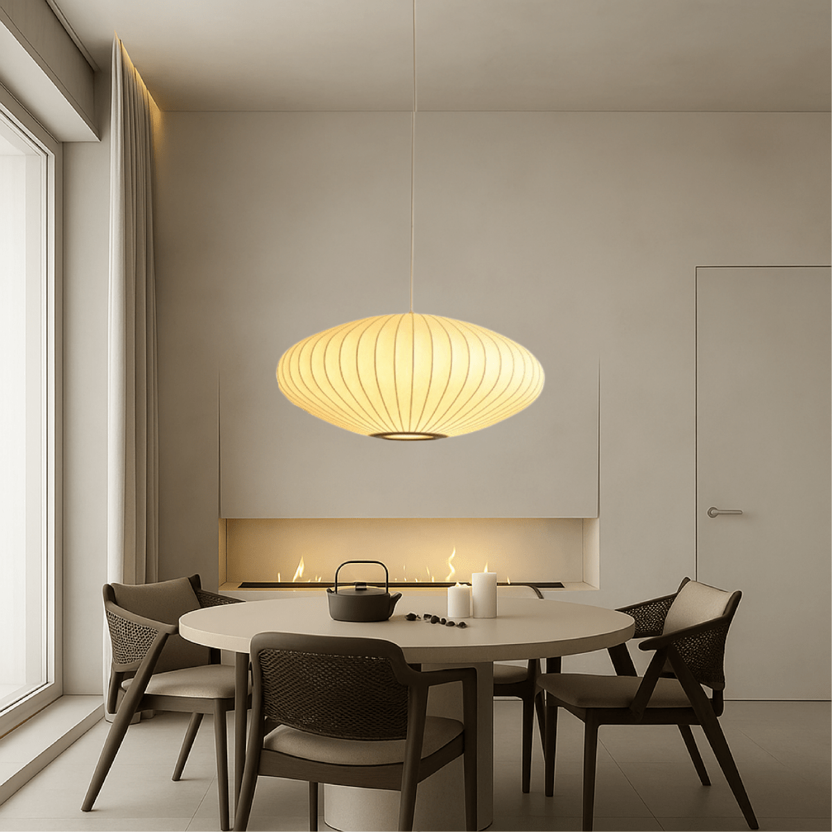 12-Inch Oval Pleated Fabric Shade Pendant Light Fixture | Temsk