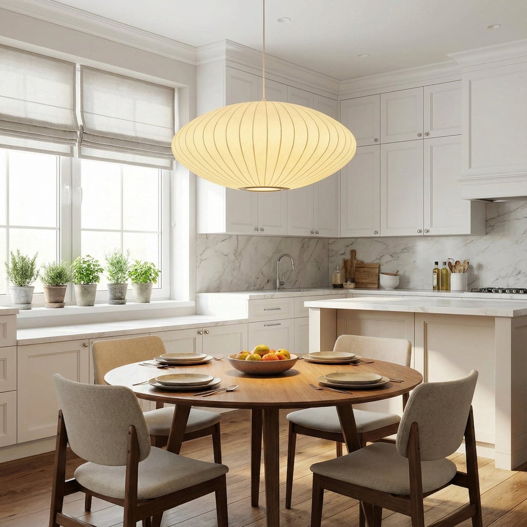 12-Inch Oval Pleated Fabric Shade Pendant Light Fixture | Temsk