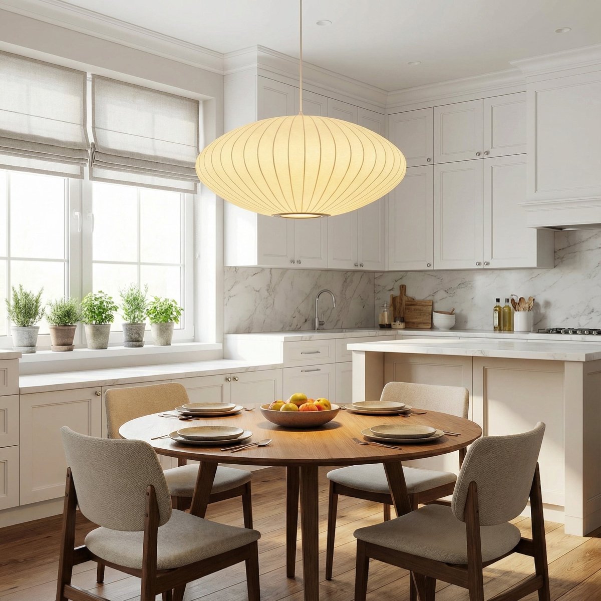 12-Inch Oval Pleated Fabric Shade Pendant Light Fixture | Temsk