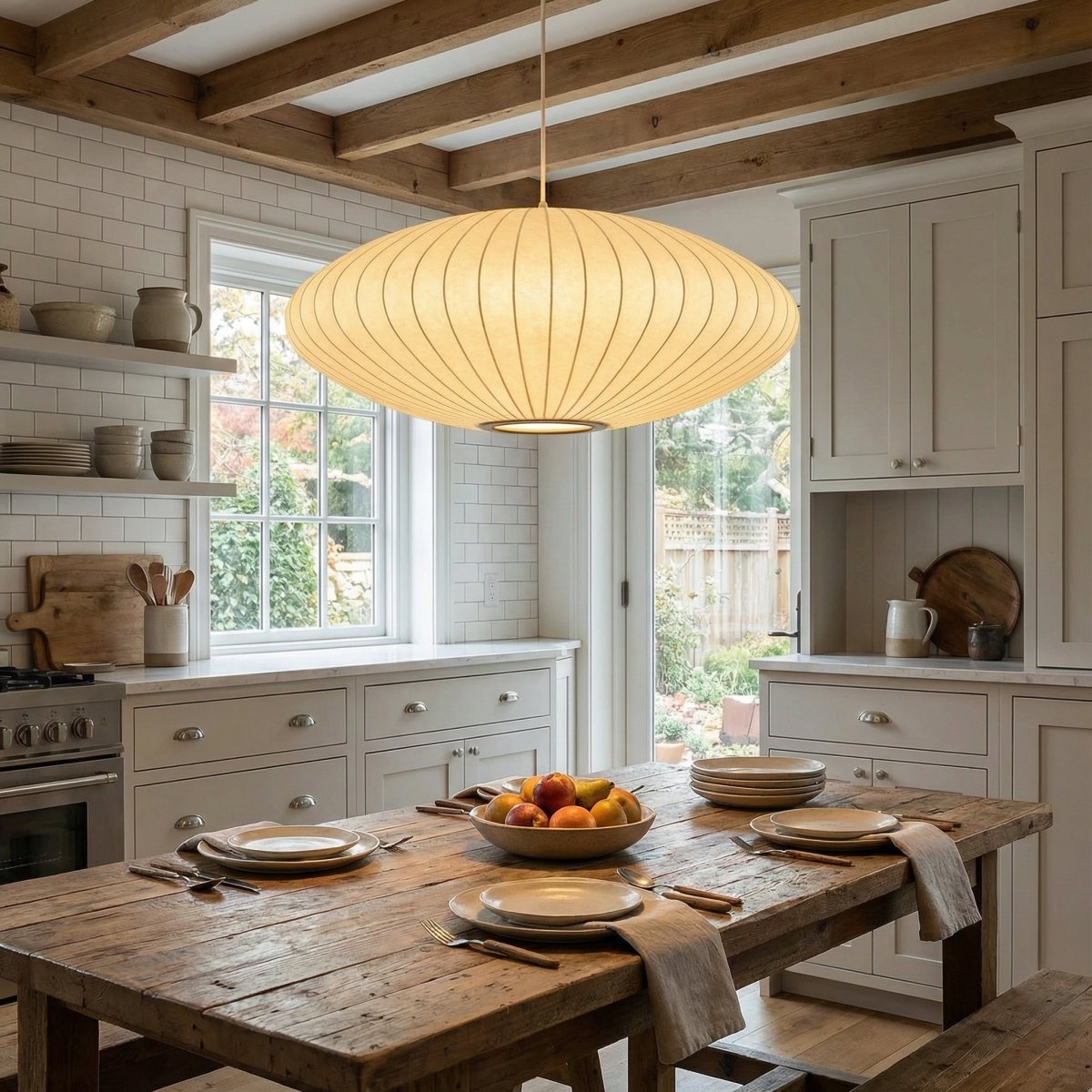 12-Inch Oval Pleated Fabric Shade Pendant Light Fixture | Temsk