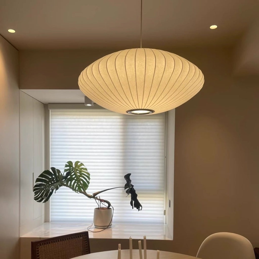 12-Inch Oval Pleated Fabric Shade Pendant Light Fixture | Temsk