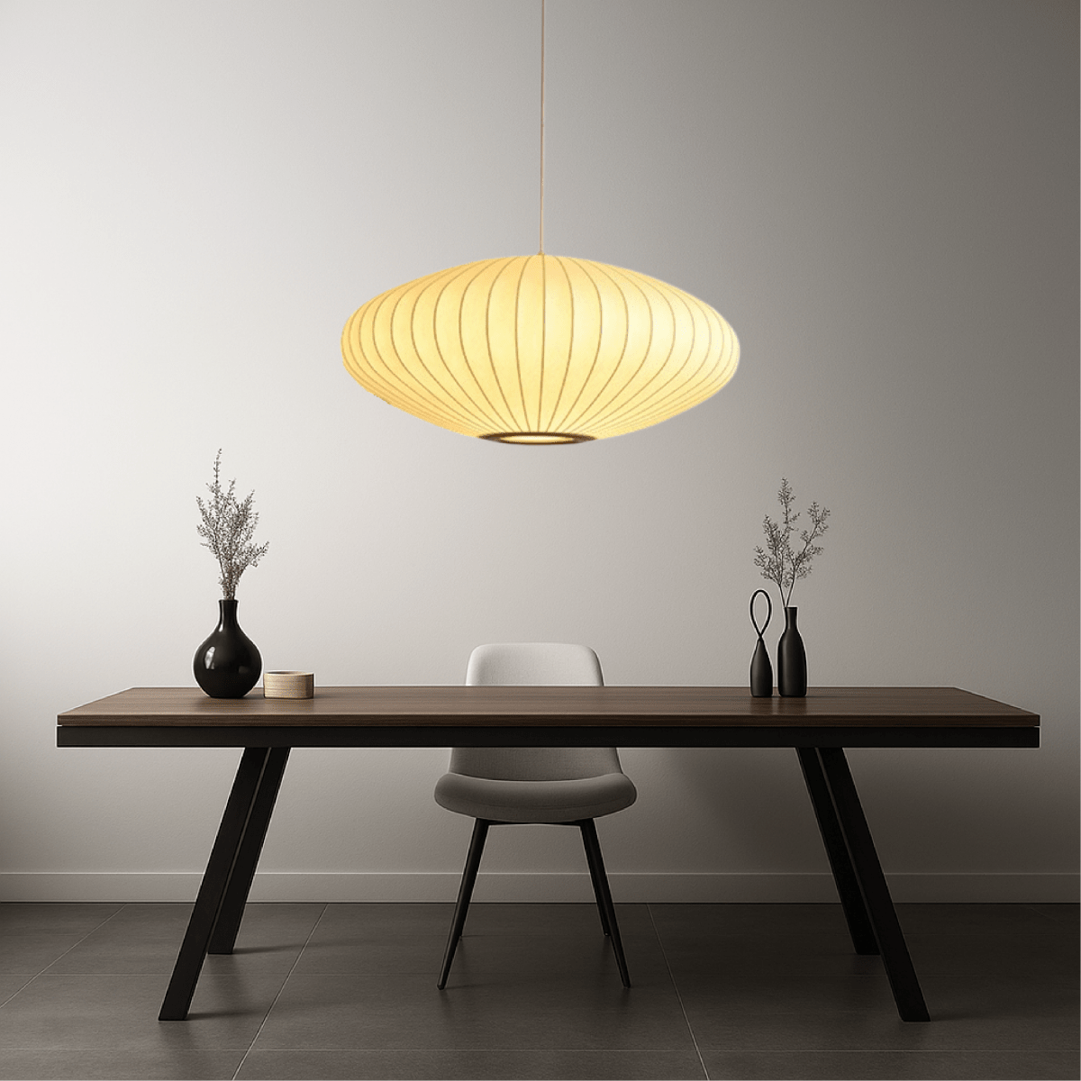 12-Inch Oval Pleated Fabric Shade Pendant Light Fixture | Temsk