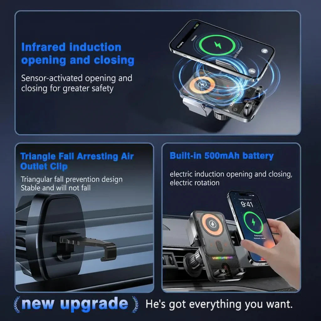 Phone Holder With Vent Clip And Wireless Charging Mount | Temsk