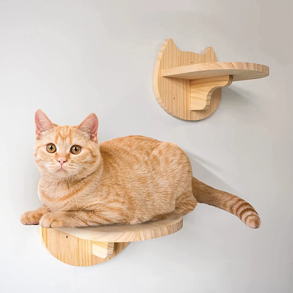 LunaNest Cat Wall Shelves In Natural Wood With Cozy Fabric Padding | Temsk