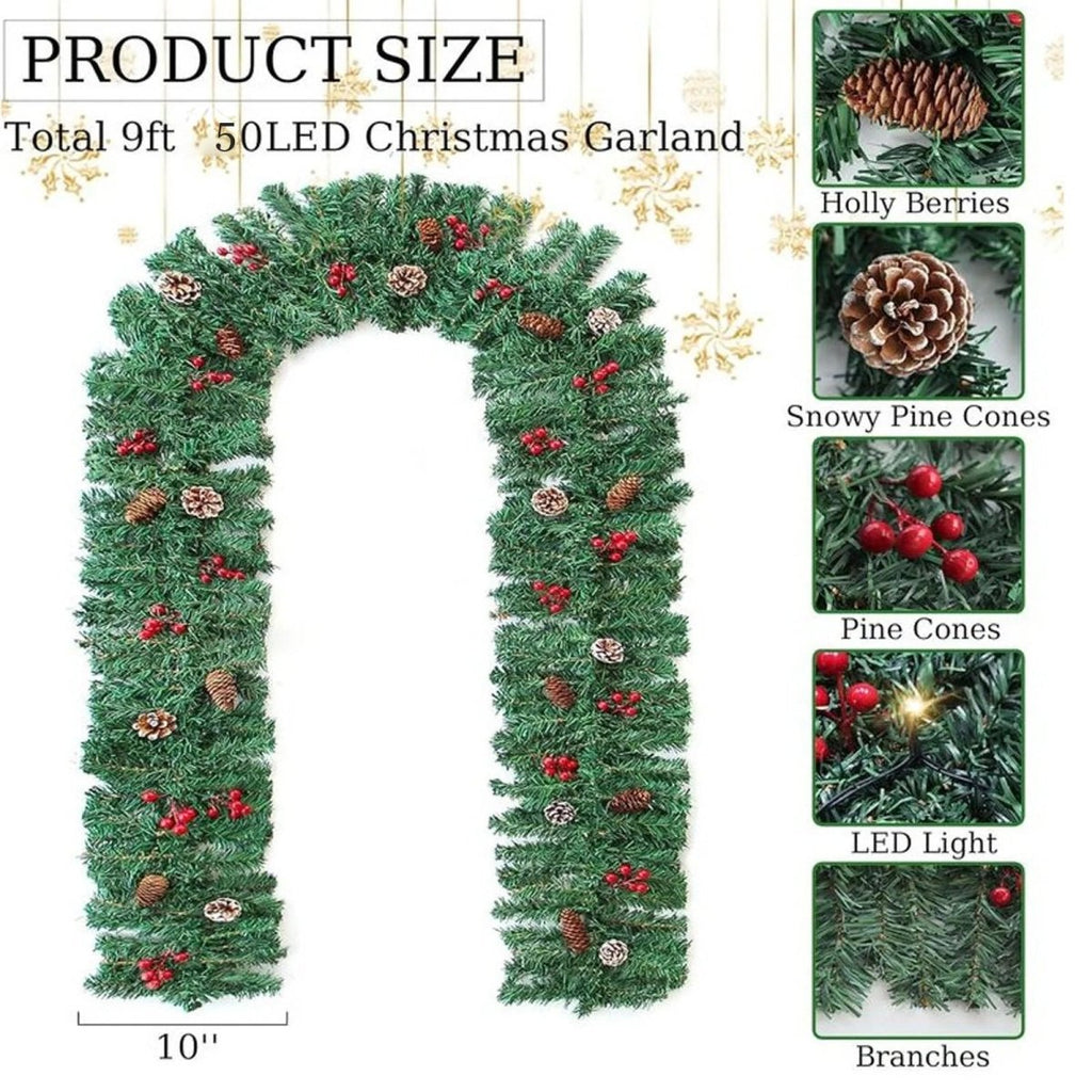 LumaGlow Illuminated Christmas Garland With Timer Function | Temsk