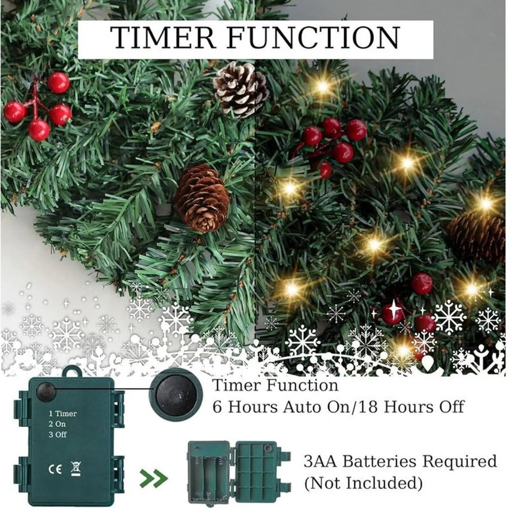 LumaGlow Illuminated Christmas Garland With Timer Function | Temsk