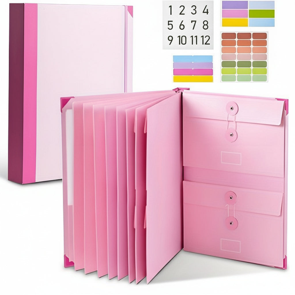 Binder Organizer Set For Home Records In Pink Folder Kit | Temsk