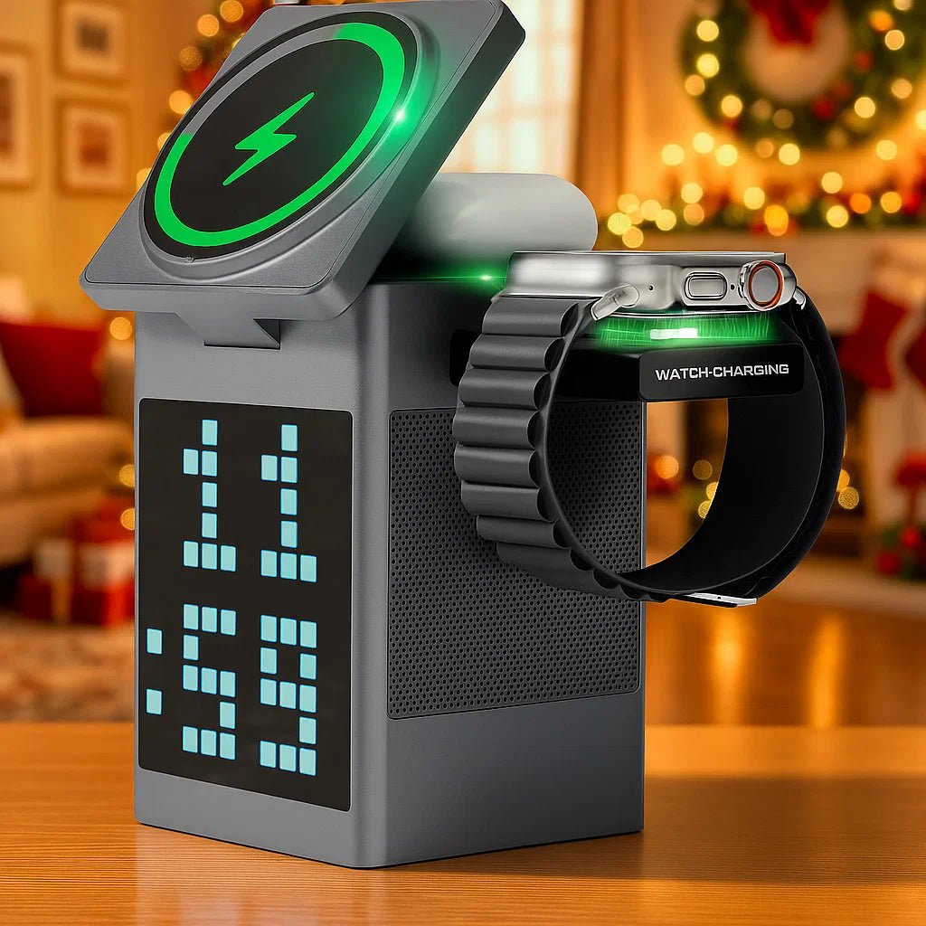 NovaCharge 3-In-1 Wireless Charger With Bluetooth Speaker And LED Clock Display | Temsk