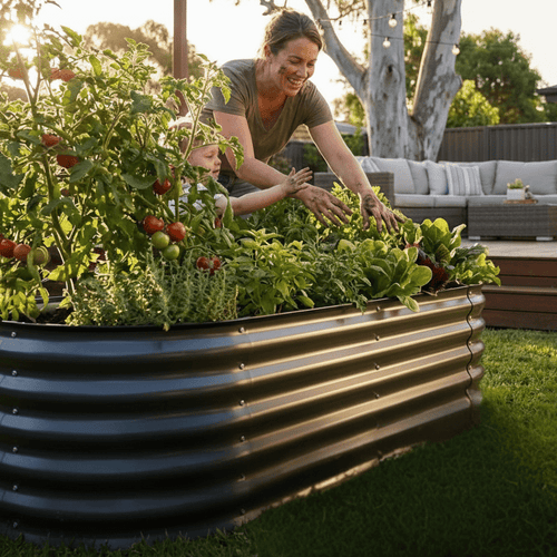 Evergrove Weatherproof Oval Galvanized Steel Raised Garden Bed For Outdoor Gardening Temsk