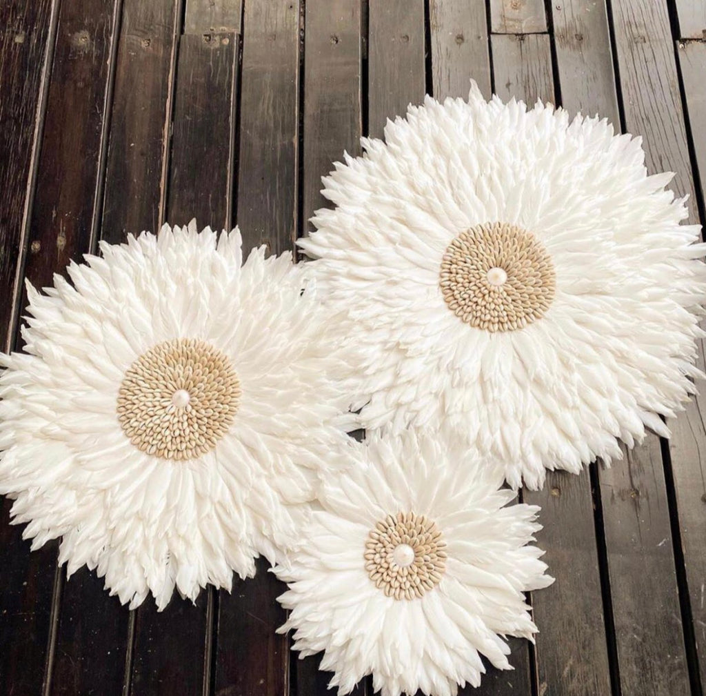 AuroraFeather Elegant White Feather Juju Hat For Wall Decor In Modern Interiors | Temsk