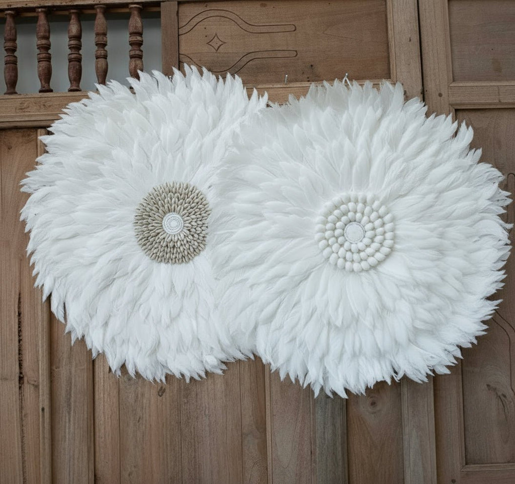AuroraFeather Elegant White Feather Juju Hat For Wall Decor In Modern Interiors | Temsk