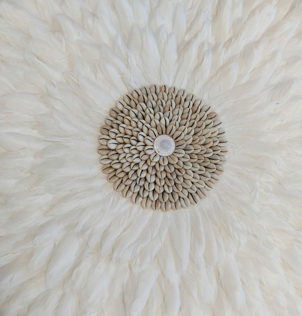 AuroraFeather Elegant White Feather Juju Hat For Wall Decor In Modern Interiors | Temsk