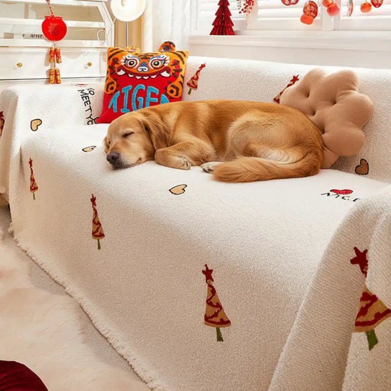 Snowhaven Christmas Plush Sofa Blanket With Festive Tree Design And Soft Comfort | Temsk
