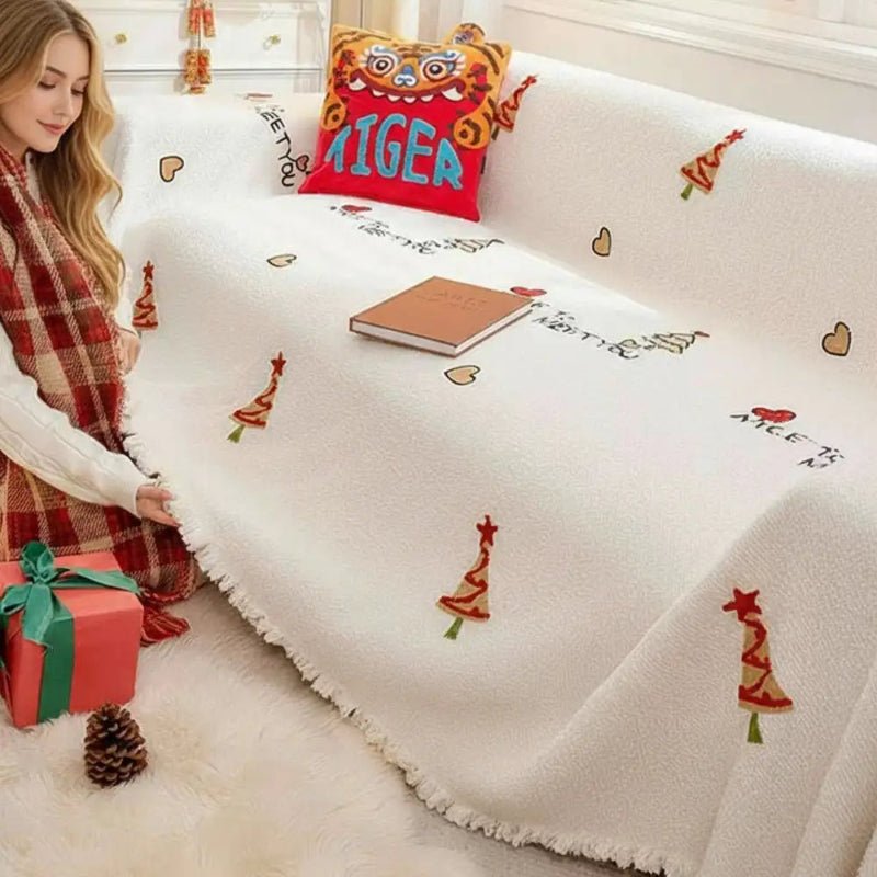 Snowhaven Christmas Plush Sofa Blanket With Festive Tree Design And Soft Comfort | Temsk