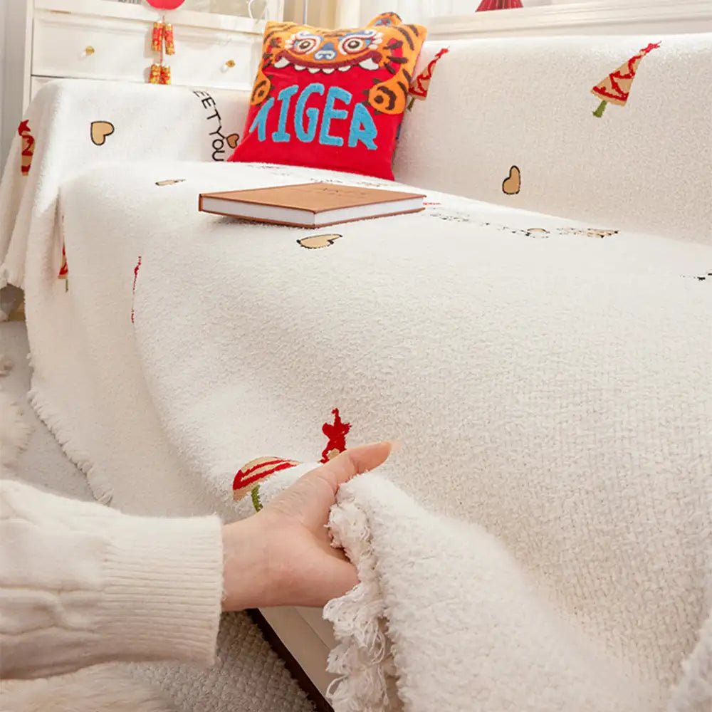 Snowhaven Christmas Plush Sofa Blanket With Festive Tree Design And Soft Comfort | Temsk