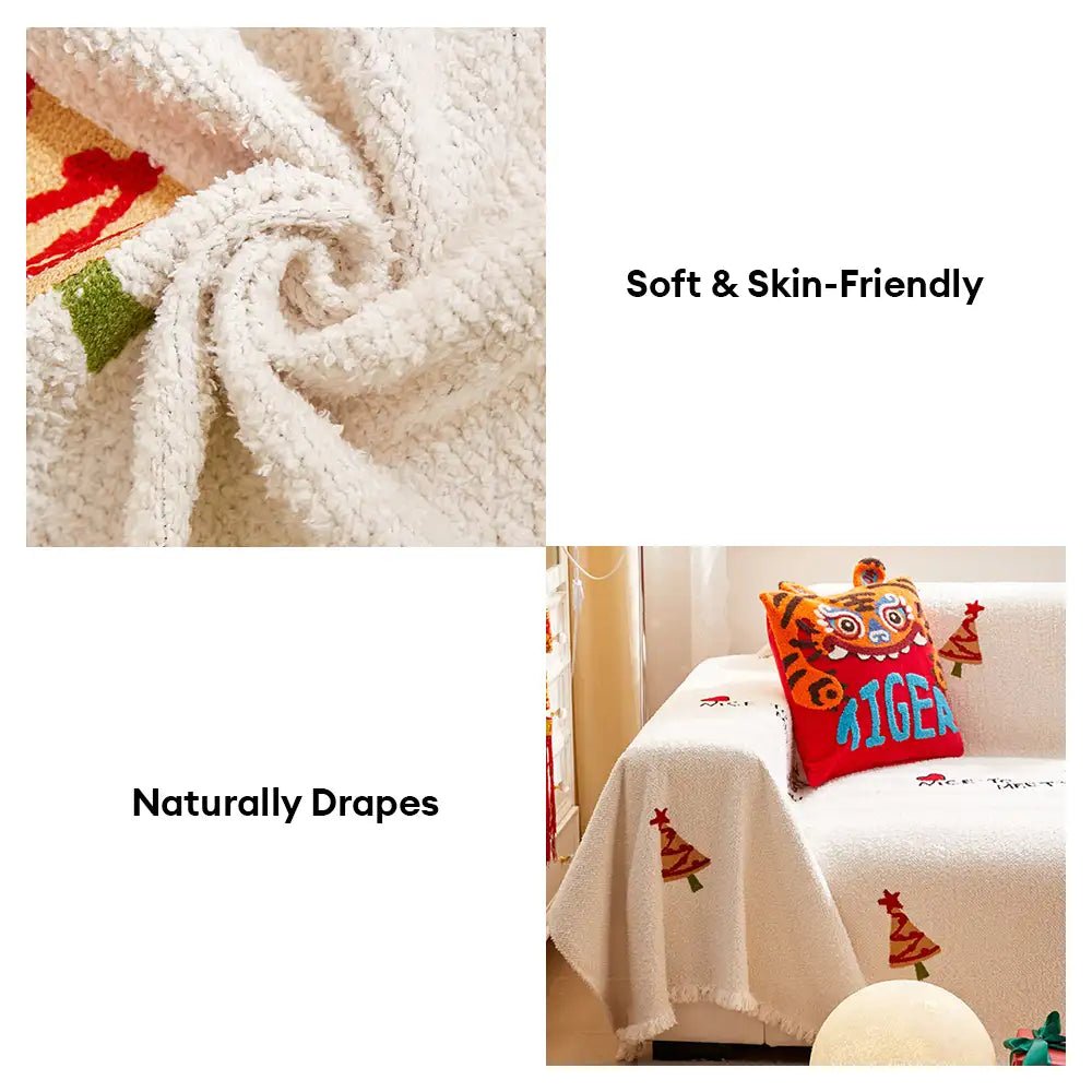 Snowhaven Christmas Plush Sofa Blanket With Festive Tree Design And Soft Comfort | Temsk