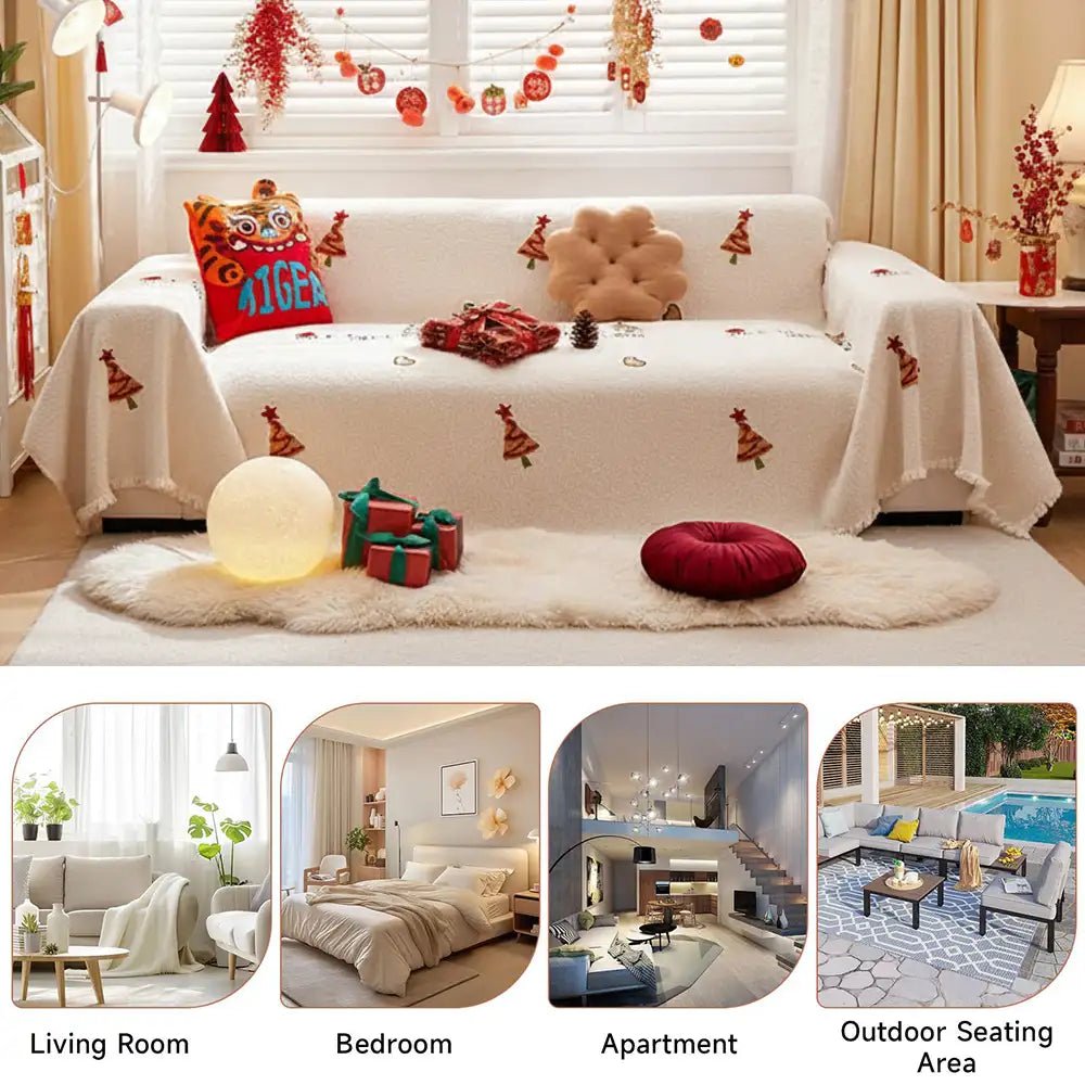 Snowhaven Christmas Plush Sofa Blanket With Festive Tree Design And Soft Comfort | Temsk