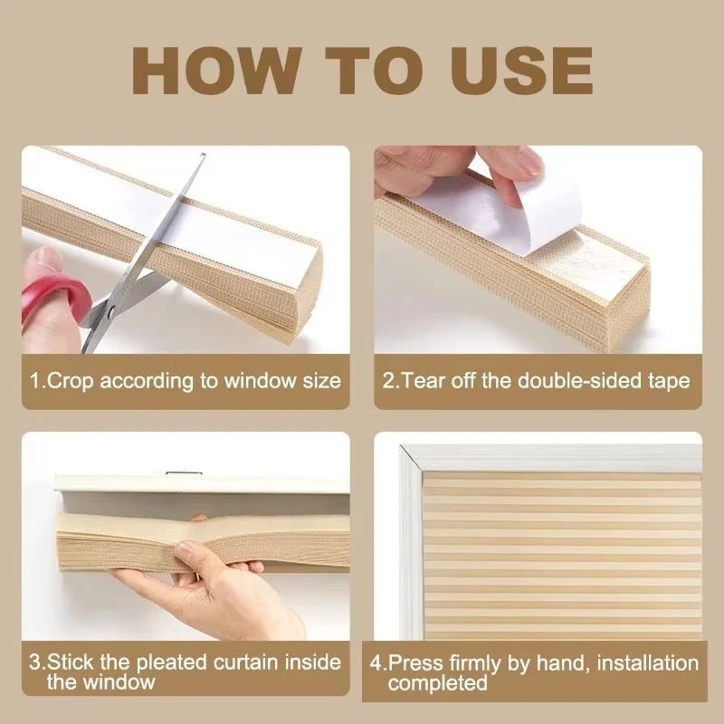 LuminaShade Pleated Blackout Blinds, Self-Adhesive Roller Blinds for Home and Office | Temsk