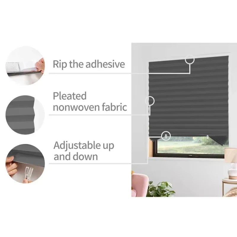 LuminaShade Pleated Blackout Blinds, Self-Adhesive Roller Blinds for Home and Office | Temsk