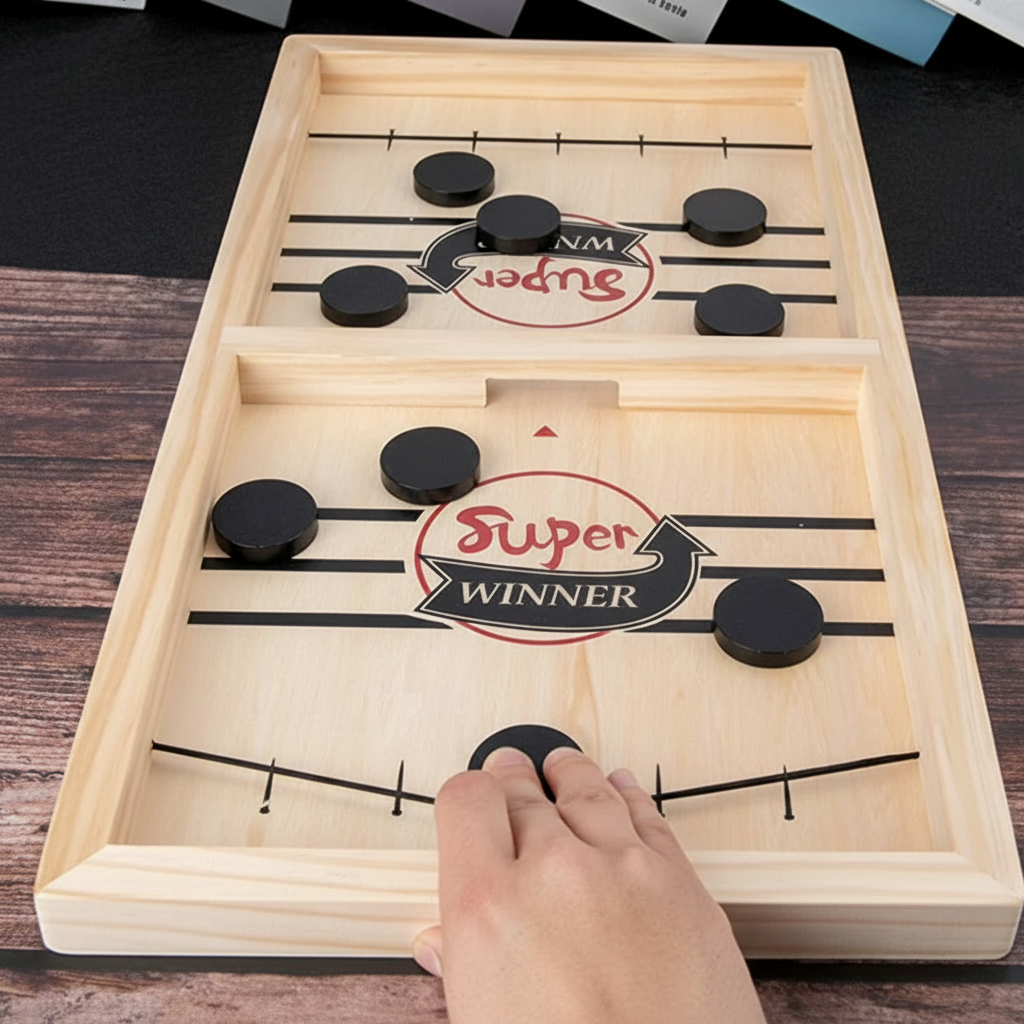 Wooden Sling Puck Board Game For Fast Play Family Travel Fun | Temsk