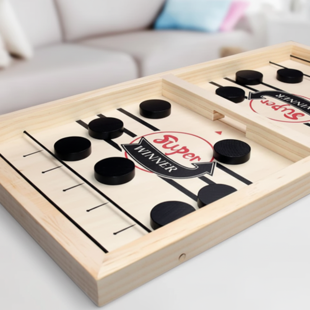 Wooden Sling Puck Board Game For Fast Play Family Travel Fun | Temsk