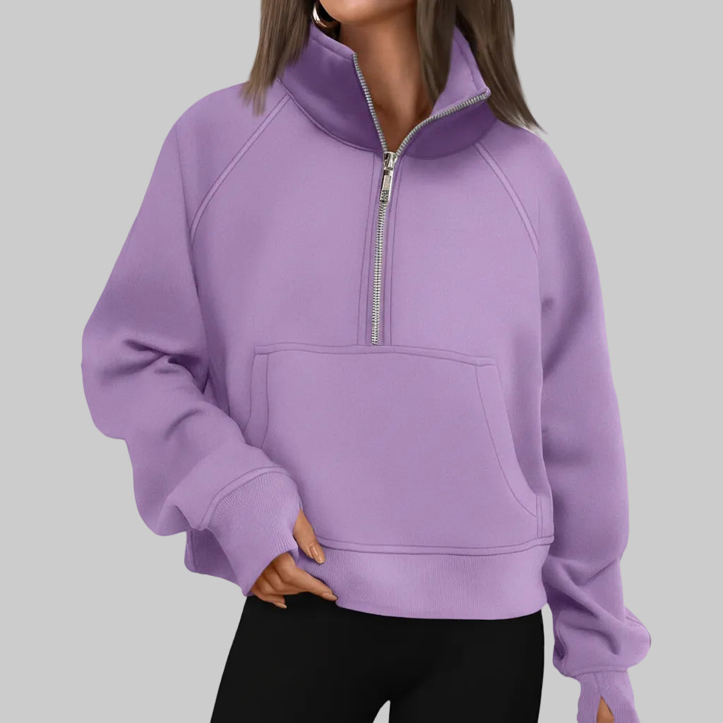 Kvinders cropped fleece-sweatshirt med halv lynlås til daglig varme | Temsk