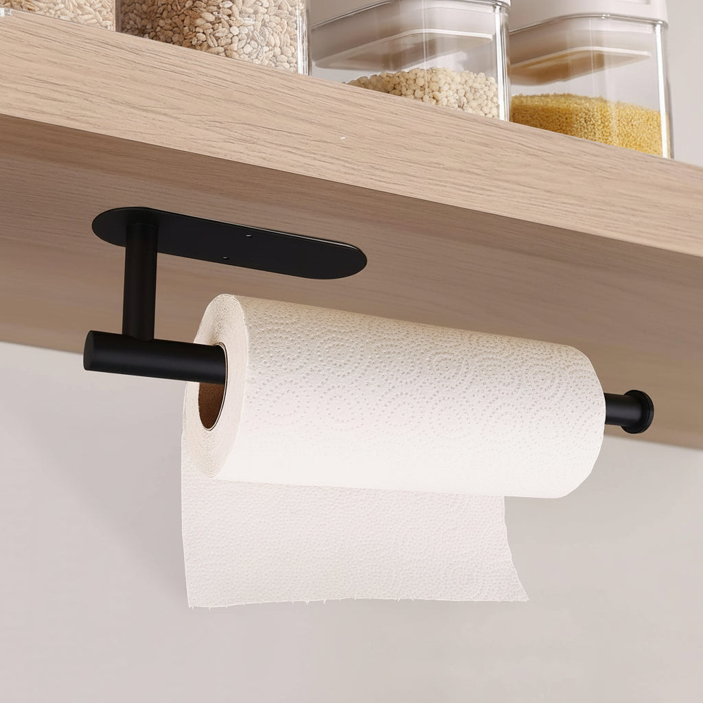 Under Cabinet Paper Towel Holder With Black Finish Stainless Steel | Temsk
