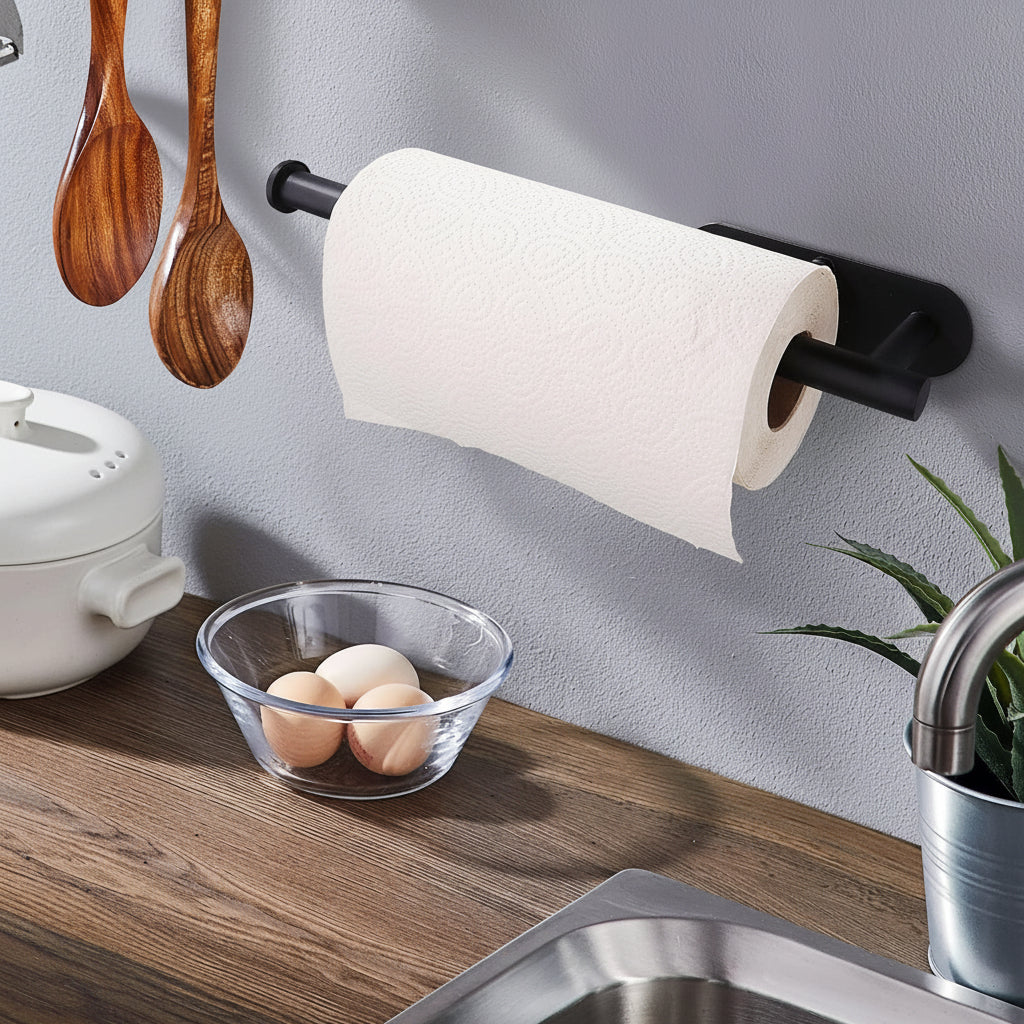 Under Cabinet Paper Towel Holder With Black Finish Stainless Steel | Temsk