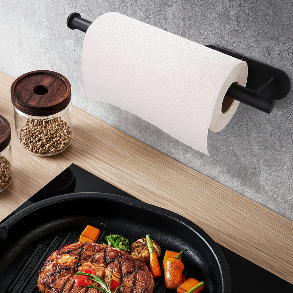 Under Cabinet Paper Towel Holder With Black Finish Stainless Steel | Temsk