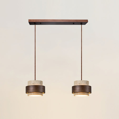 Indoor Travertine Pendant Light With Walnut Wood Accent From Temsk
