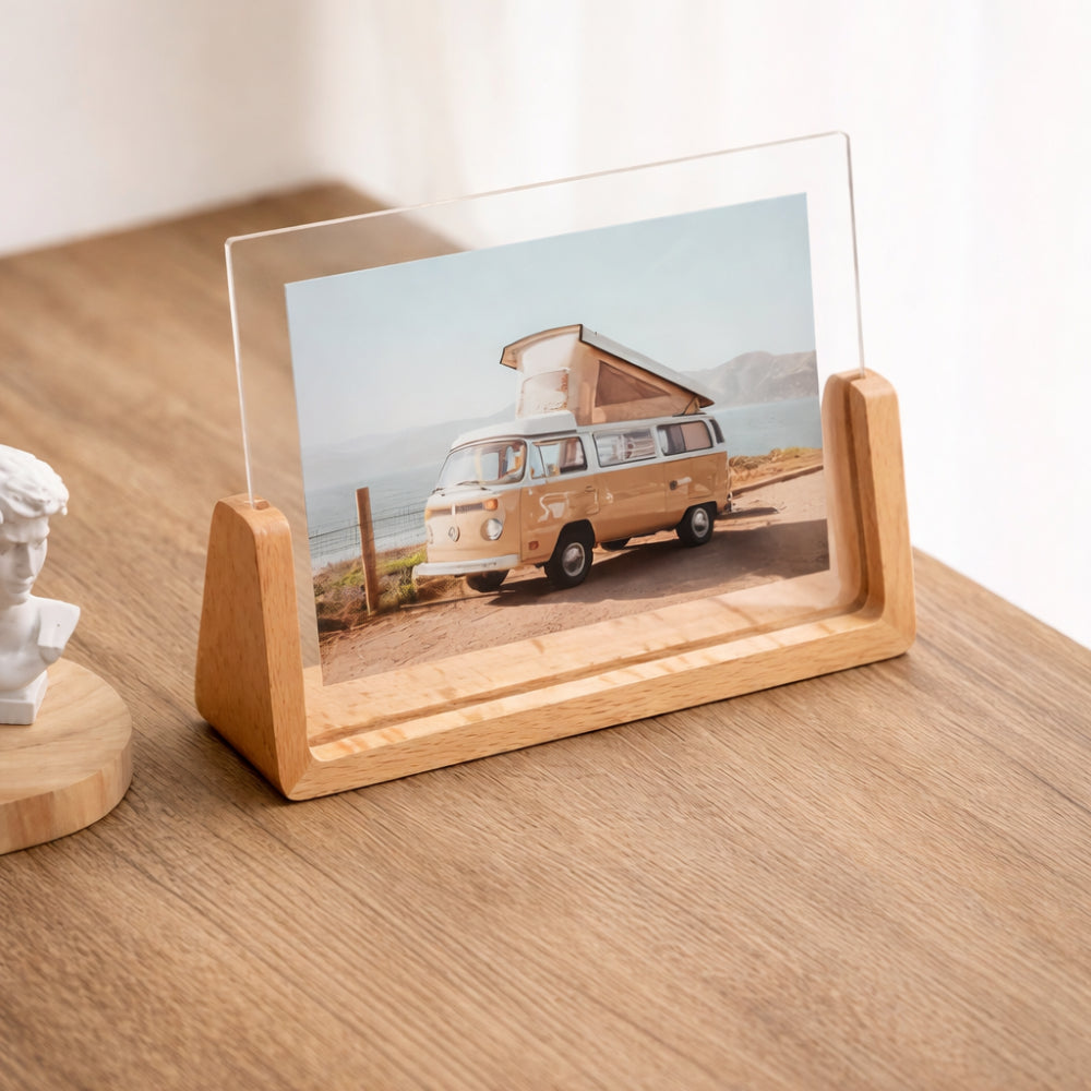 Acrylic Photo Frame On Solid Wood Tabletop Display Stand | Temsk