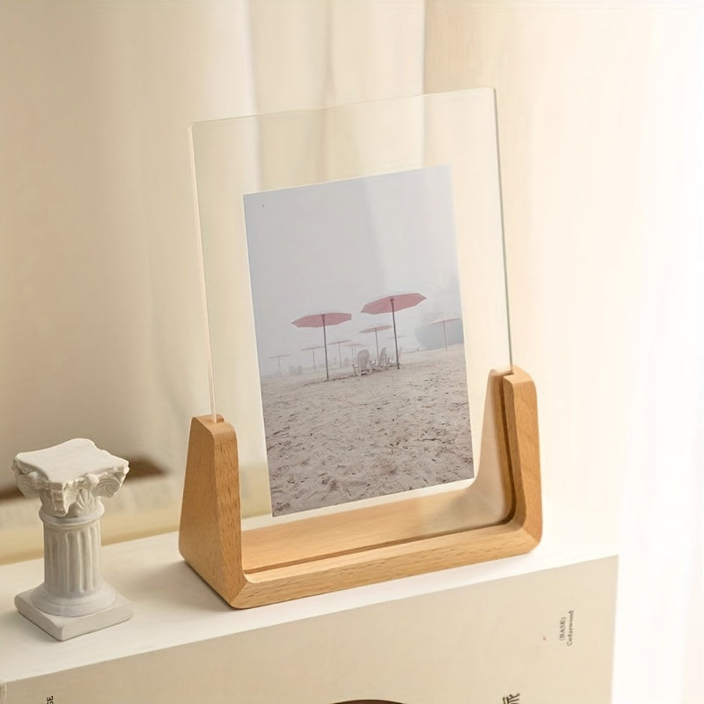 Acrylic Photo Frame On Solid Wood Tabletop Display Stand | Temsk