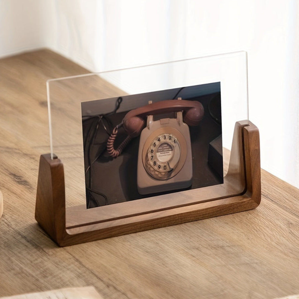 Acrylic Photo Frame On Solid Wood Tabletop Display Stand | Temsk