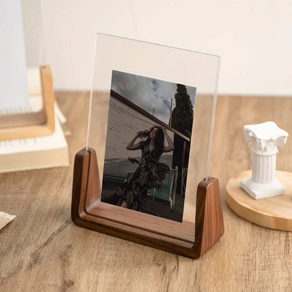 Acrylic Photo Frame On Solid Wood Tabletop Display Stand | Temsk