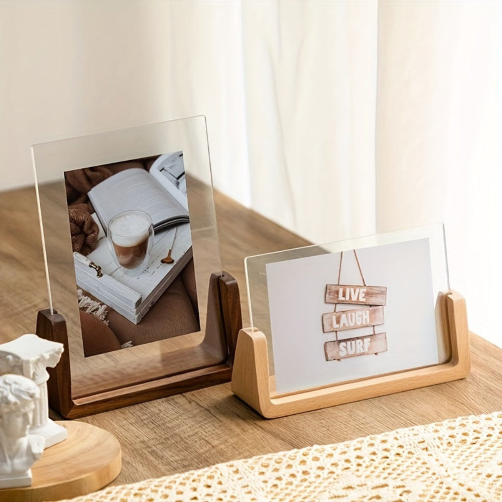 Acrylic Photo Frame On Solid Wood Tabletop Display Stand | Temsk
