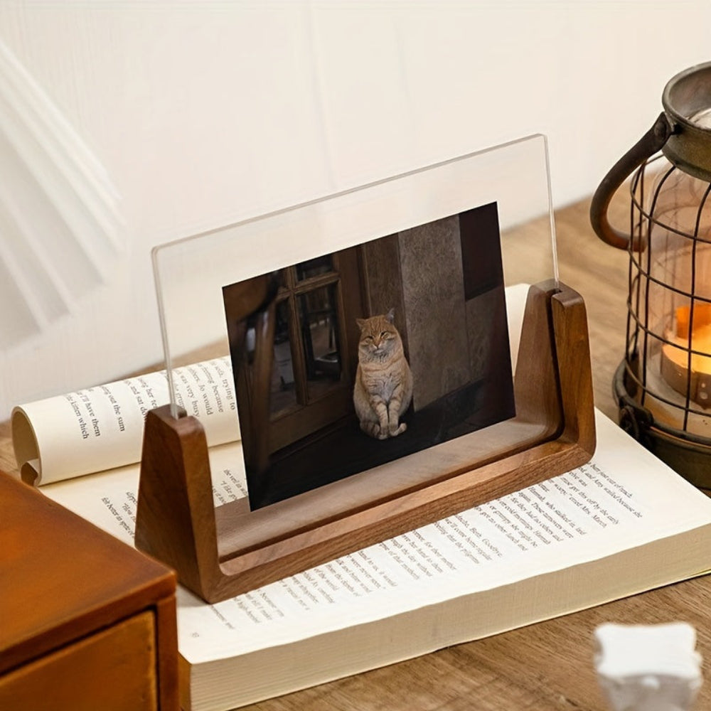 Acrylic Photo Frame On Solid Wood Tabletop Display Stand | Temsk