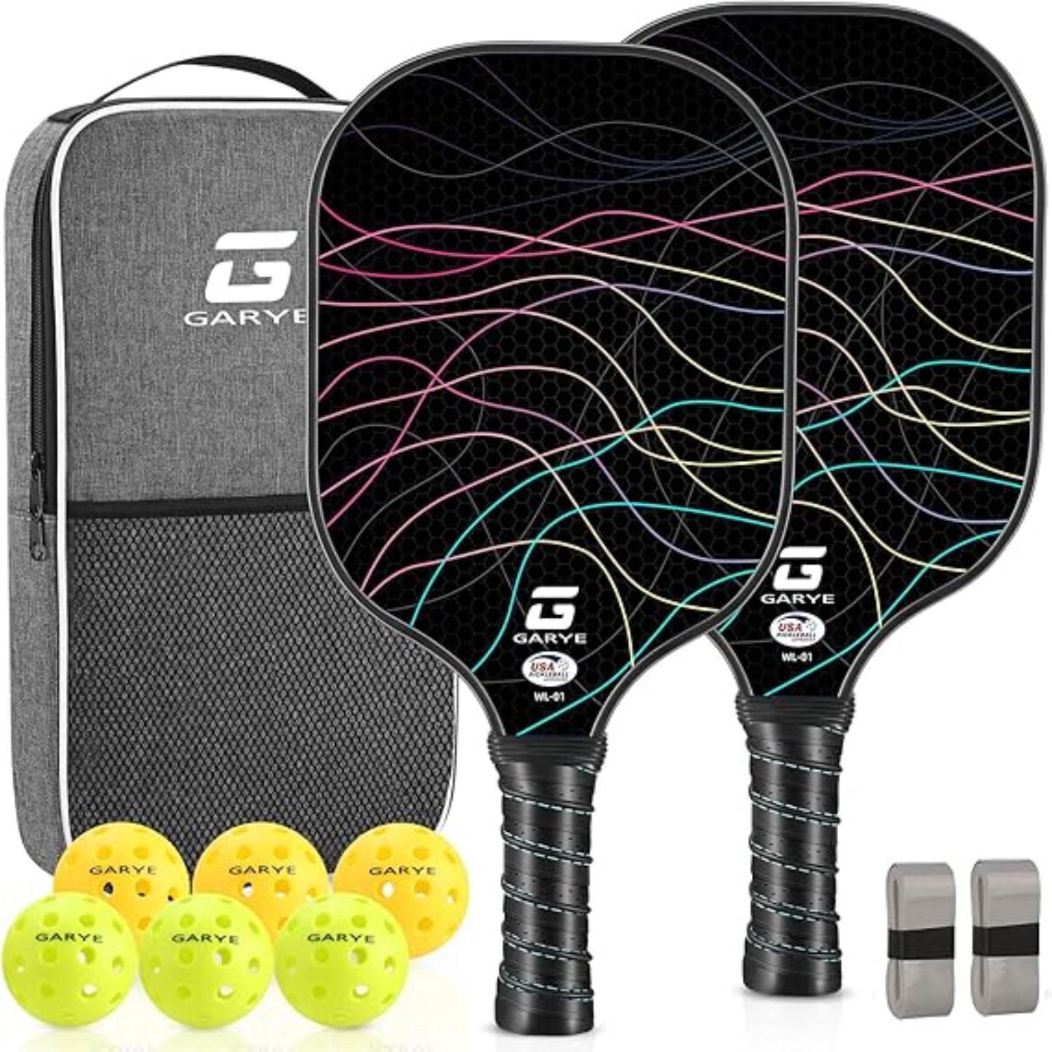 Lightweight Pickleball Paddle Set With Graphite Face And Cushioned Grip Balls | Temsk