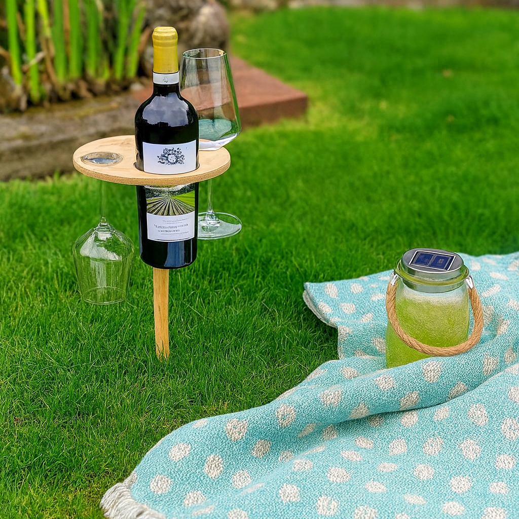 Outdoor Wine Table With Spike Stand And Snack Surface | Temsk