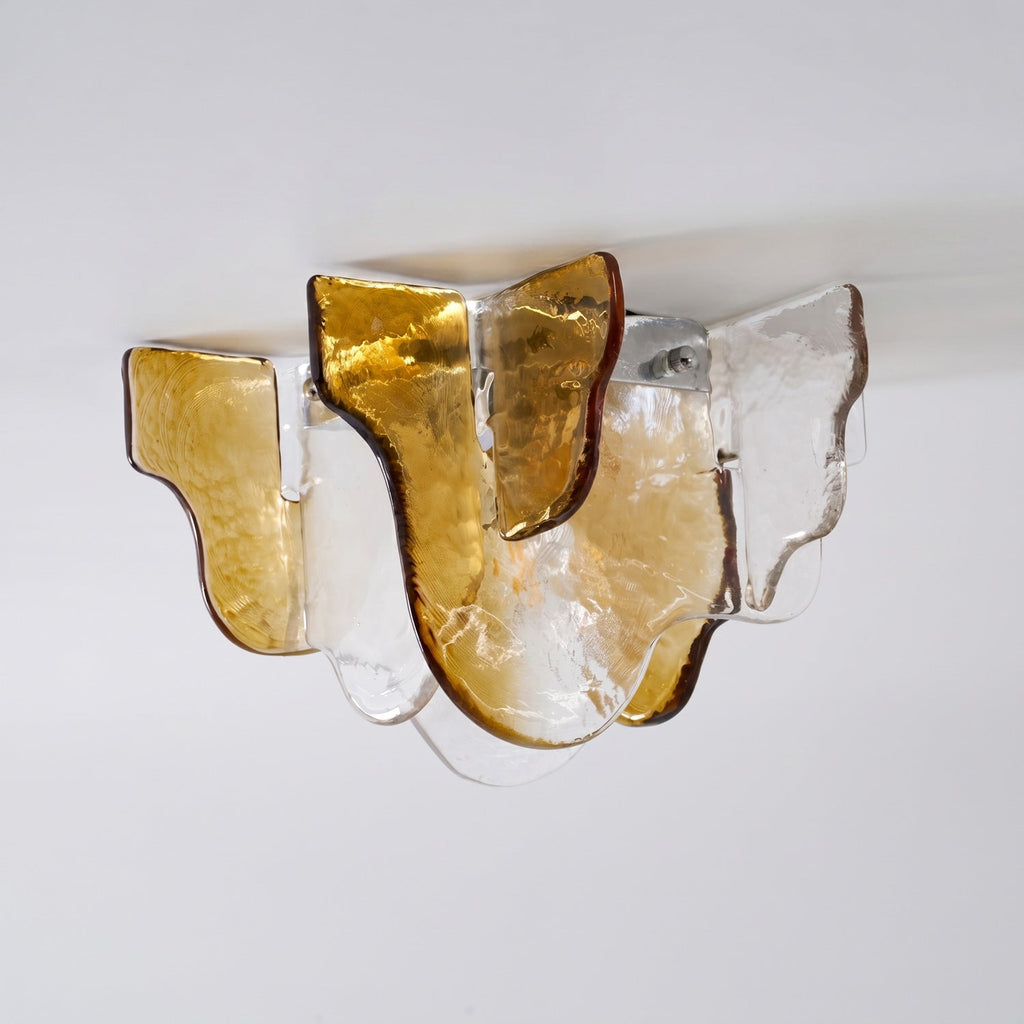 Murano-Style Hand-Blown Glass Ceiling Light With Smoke Gray Amber Clear | Temsk