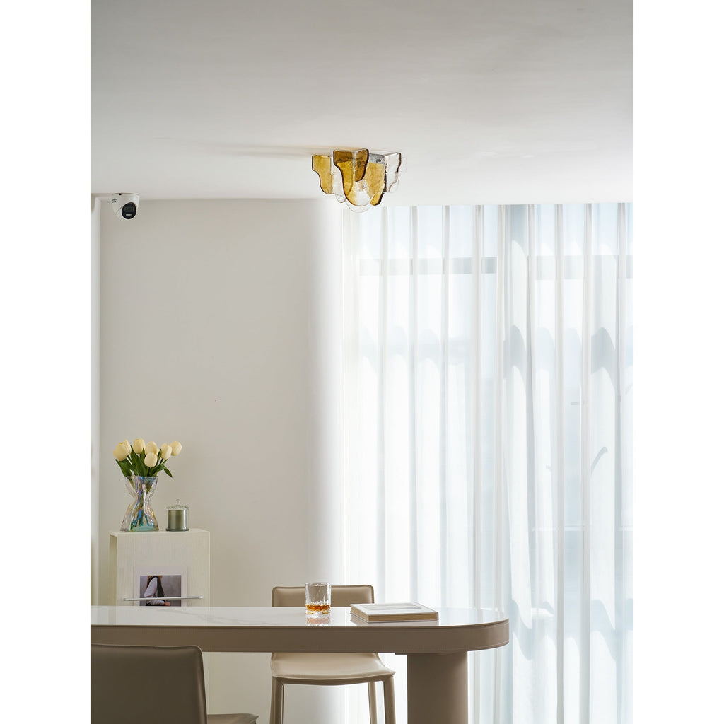 Murano-Style Hand-Blown Glass Ceiling Light With Smoke Gray Amber Clear | Temsk