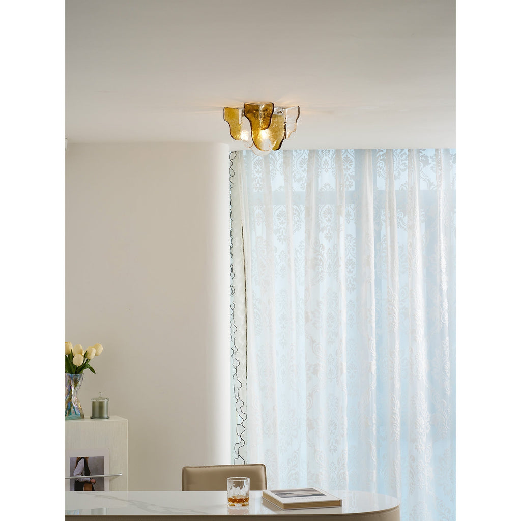 Murano-Style Hand-Blown Glass Ceiling Light With Smoke Gray Amber Clear | Temsk