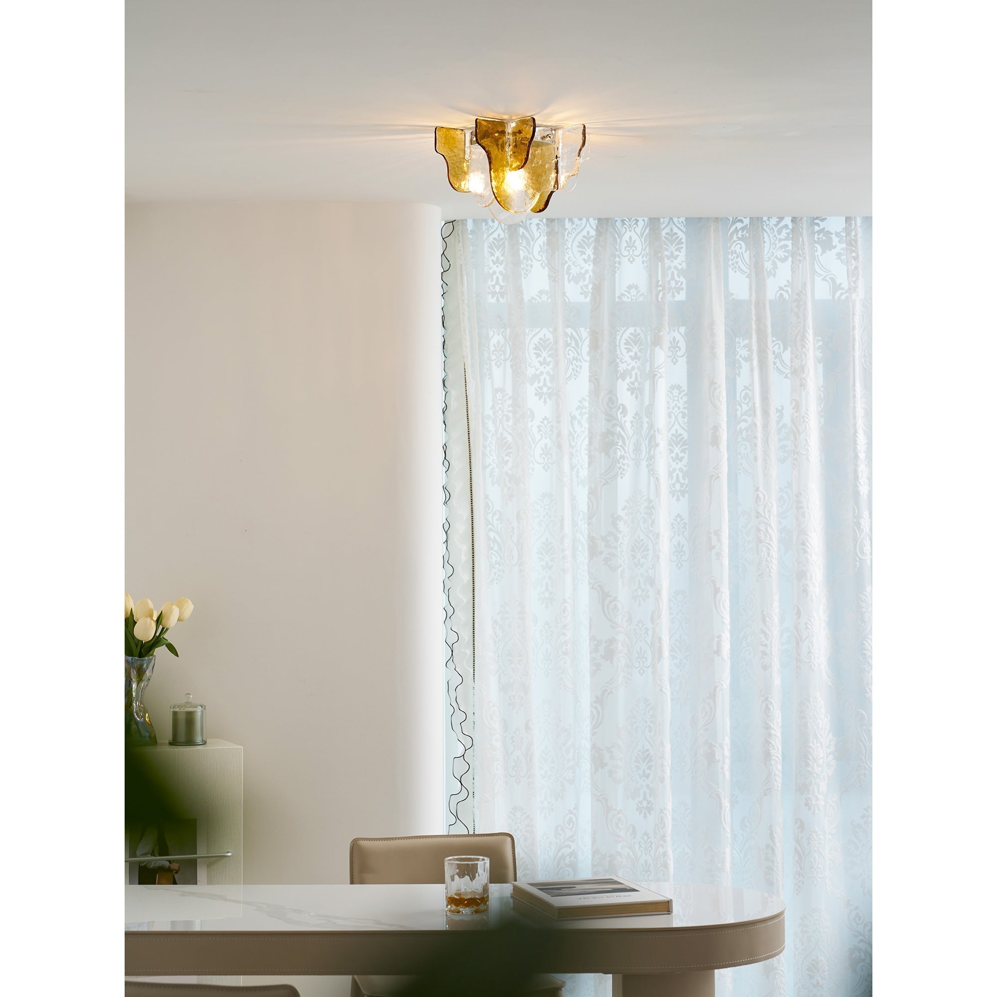 Murano-Style Hand-Blown Glass Ceiling Light With Smoke Gray Amber Clear | Temsk
