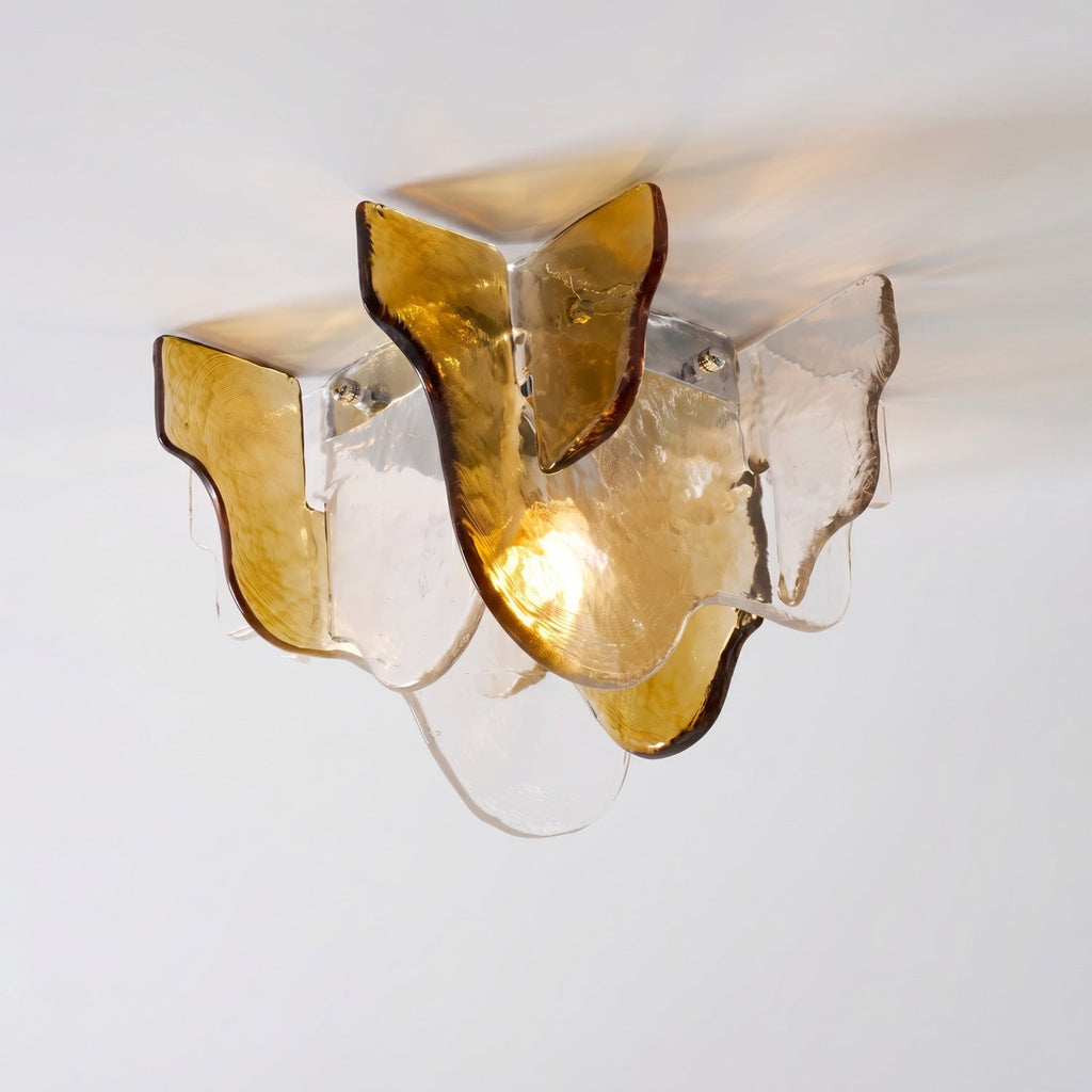 Murano-Style Hand-Blown Glass Ceiling Light With Smoke Gray Amber Clear | Temsk